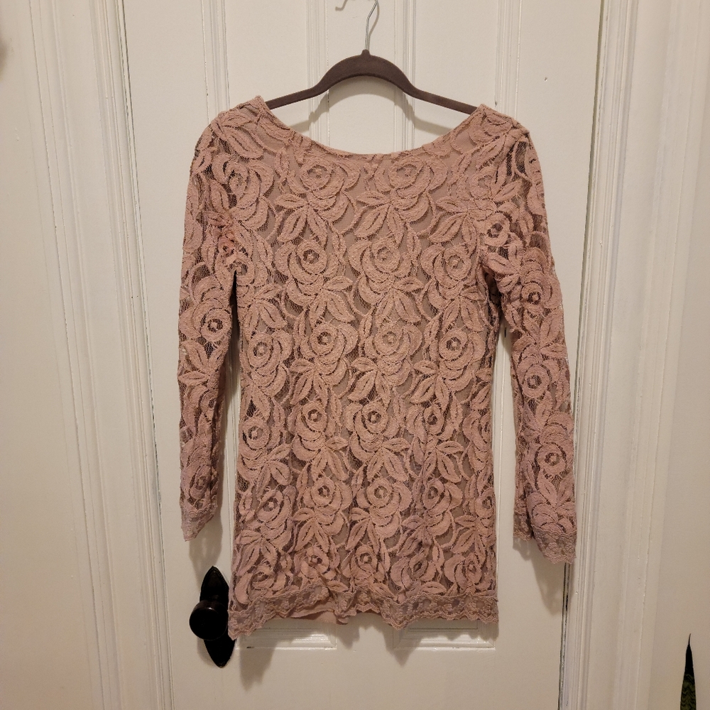 Blush pink mini lace dress